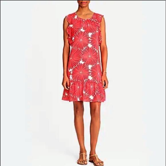 J Crew Red Sunburst Flowers Flutter Sleeve Dress - Picture 1 of 6
